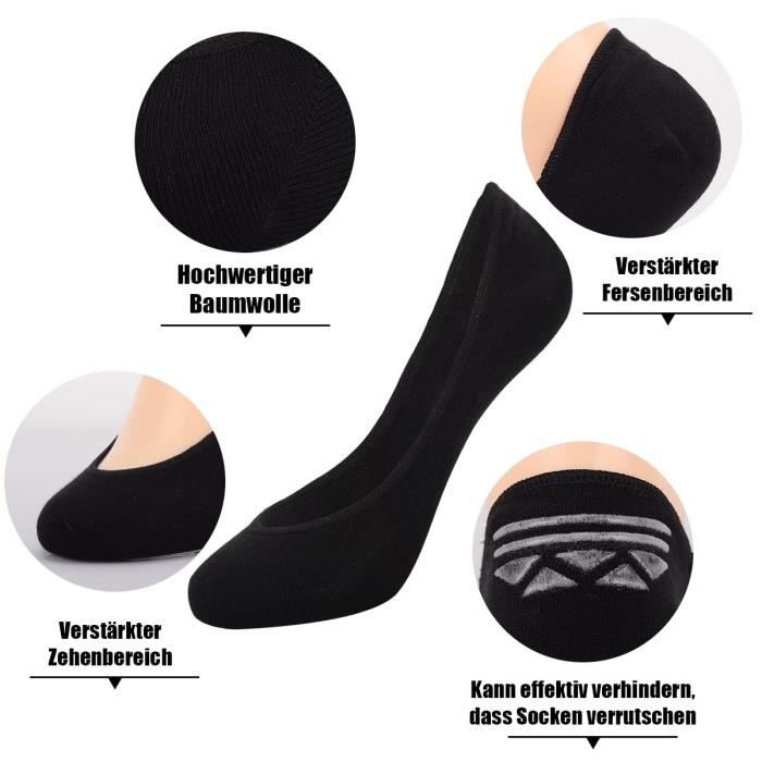 Lot De 4 Paires Chaussettes Basses Invisibles Femme - Coton, Anti-Dérapant, Taille 35-40 - Pour Sport, Bureau - MELLIEX