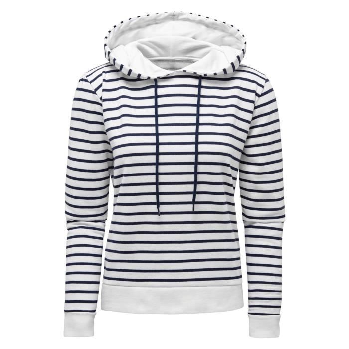 Sweat rayé à capuche femme MARTHA ECRU MARINE – La Marinière Française