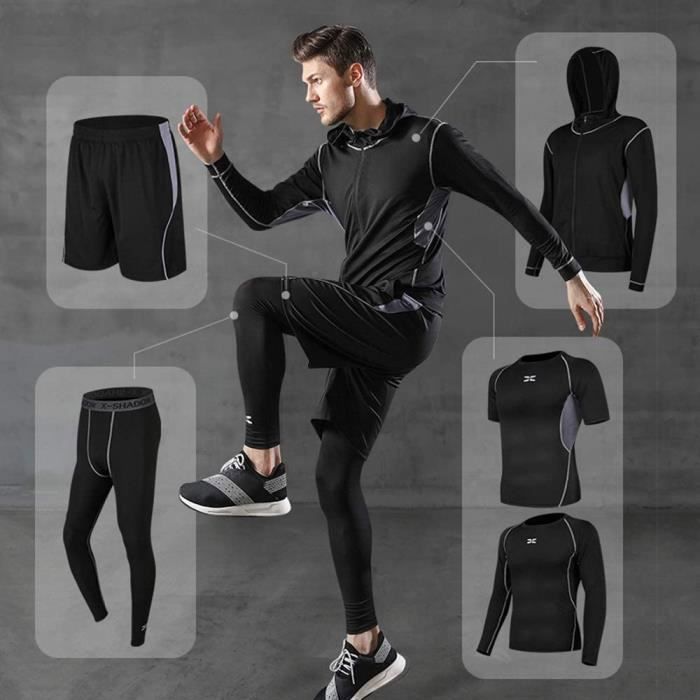 Ensembles De Sport de Suduation de Fitness Vêtements Entraînement Séchage  Rapide Respirant Course à Pied pour Homme pcs Gris
