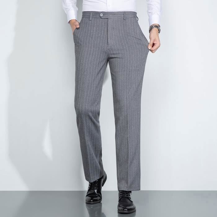 Pantalon Homme Decontracte Coupe Classique Droite Confortable Business A Rayure Mi Saison INSFITY Gris clair Cdiscount Pret a Porter