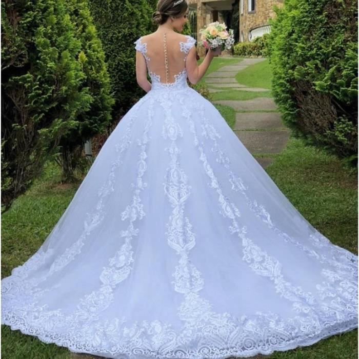 GRMTCOLT Nouveau Luxe Tulle Dentelle Brodee Dos Nu Princesse Elegante Robe De Mariee Pure Blanc Cdiscount Pret a Porter