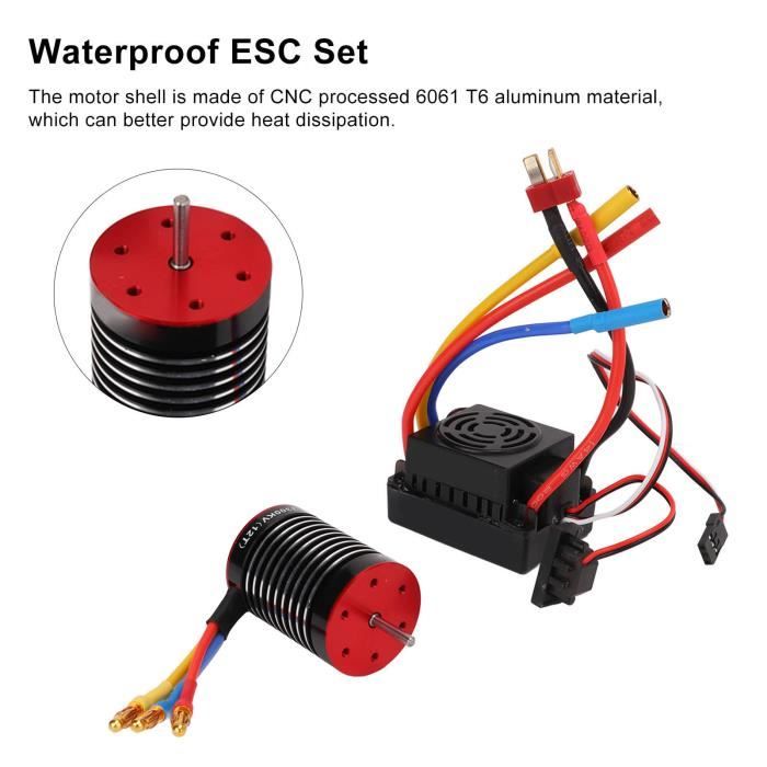 ESC 120A Programmable Étanche – Accélération 9 Vitesses – XT60 – Pour Voiture/Bateau RC 1/10 Et 1/8