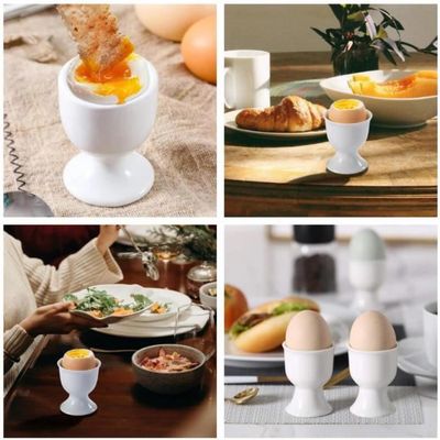 Coquetiers En Porcelaine - Lot De 6 Avec Ouvre-Œuf - Empilables - Blanc - Pour Petit-Déjeuner, Cuisine