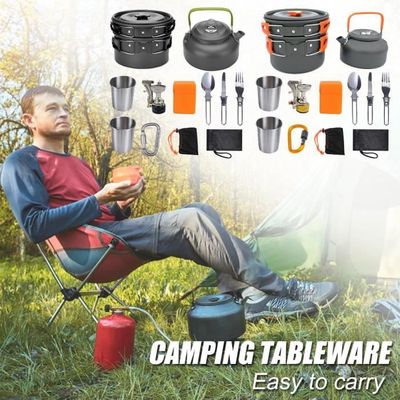 Kit De Cuisine De Camping 6 Pièces En Inox - Bouilloire, Tasses Et Rangement - Pour Randonnée Et Week-end Nature