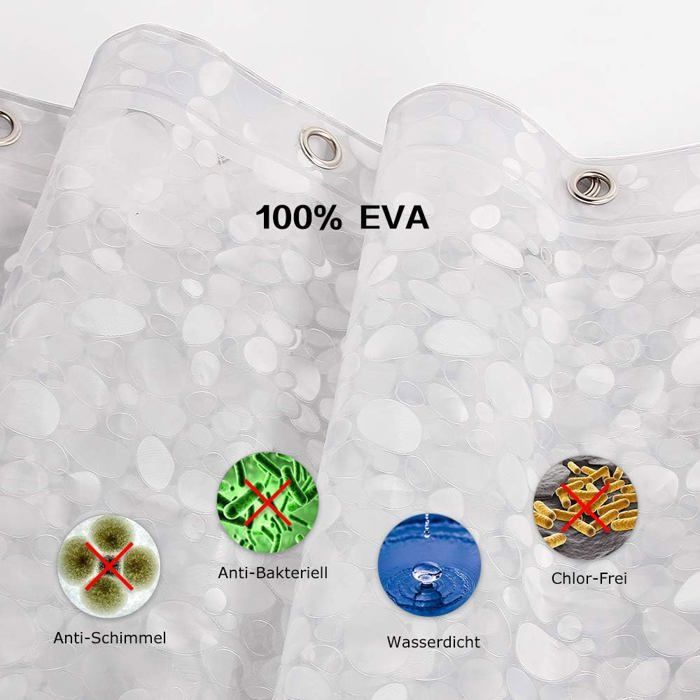 EurCross Rideau De Douche 180x190 Cm Blanc Imperméable Tissu Textile Rideaux De Douche, Anti-moisissure Lavable Rideau De Bain Avec 12 Anneaux Et Ourlet Lesté