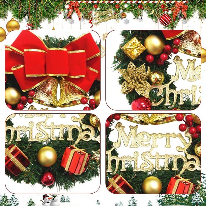 Couronne De Noël Artificielle 30 Cm Avec Nœud Rouge - Décoration Murale/Porte - Réutilisable