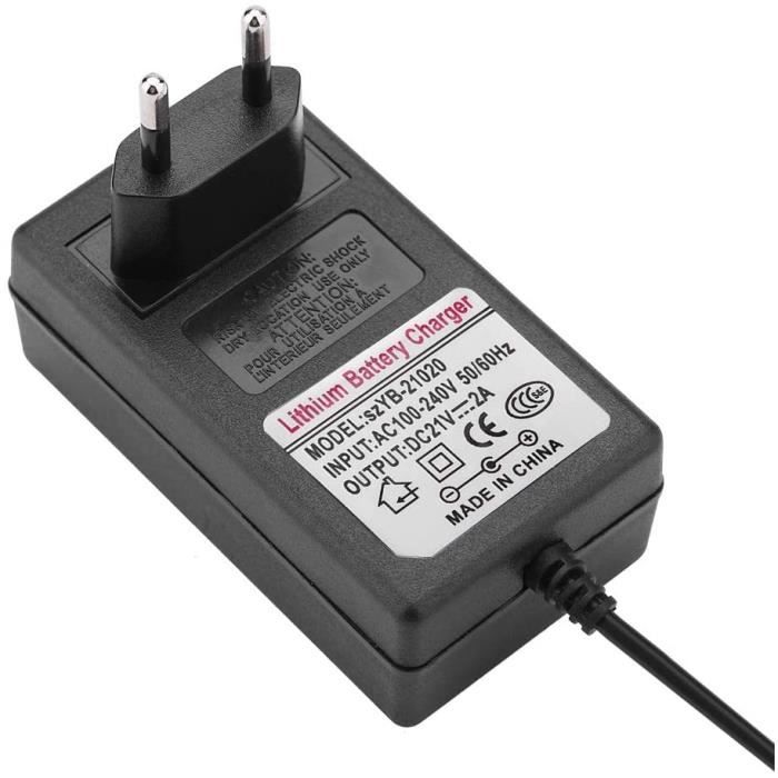 Adaptateur Secteur AC/DC 21V 2A – Chargeur Universel 100-240V Pour Batterie Lithium-Ion, Prise 5.5x2.5mm