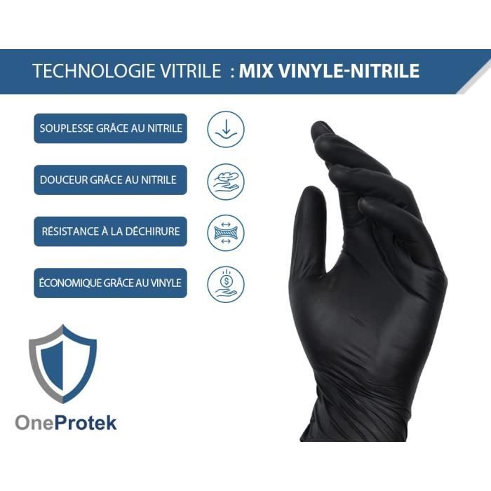 Boite 50 paires de gants de travail jetables NOIR haute résistance aux  produits chimiques taille au choix S, M, L, XL, XXL