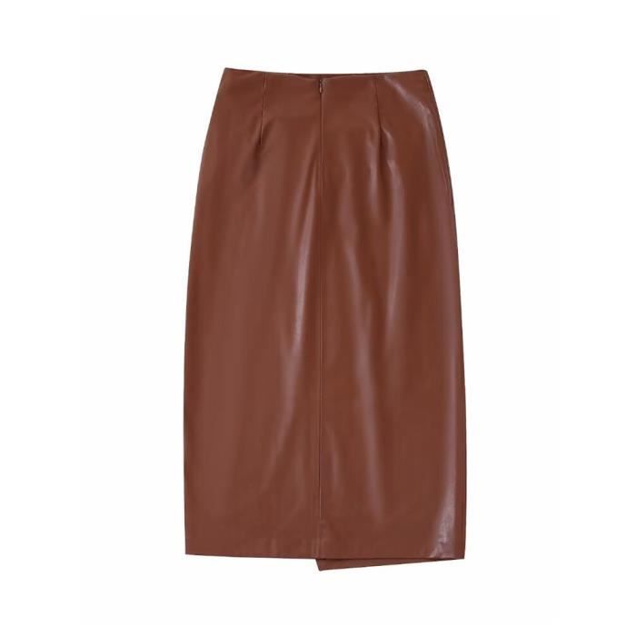 Jupe plissée simili cuir marron deals