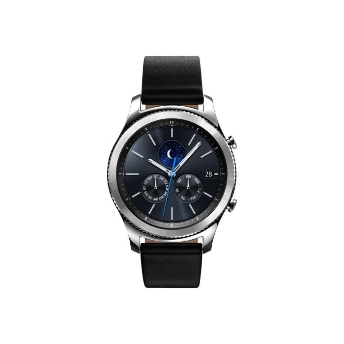 Samsung Gear S3 Classic 46 mm argent montre intelligente avec bande cuir noir 1.3 4 Go Wi Fi NFC Bluetooth 57 g SM R770NZSAITV Cdiscount Telephonie