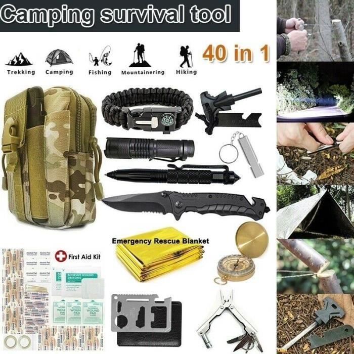 Kit de Survie Militaire Complet avec 8w panneau solaire pliable Pour  Camping Randonnée Pêche et Chasse - Cdiscount Sport