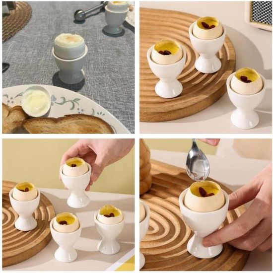 Lot De 6 Coquetiers En Porcelaine Carrés Avec Ouvre-œuf - Empilables Pour Petit-déjeuner