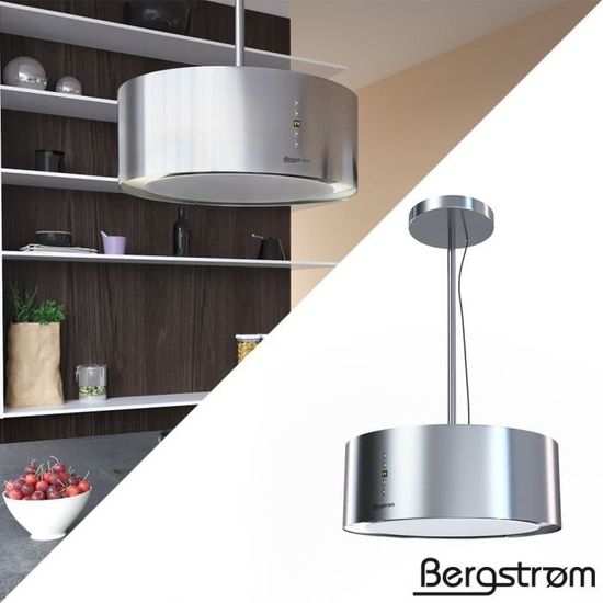 hotte aspirante bergstrom ole acier inoxydable en ilot rond suspension libre cdiscount electromenager