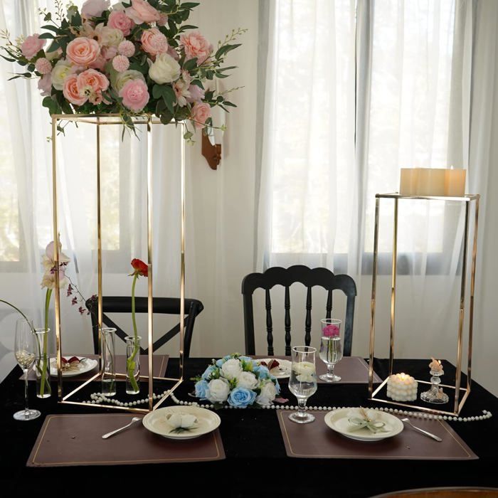 Lot De 2 Vases Dorés Pour Centres De Table De Mariage Avec Panneau