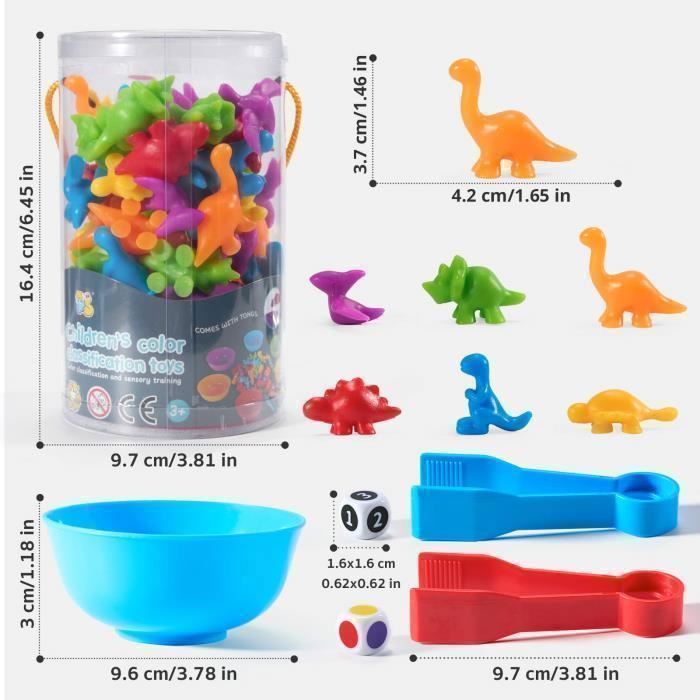 SAMISO Giochi Montessori 2 3 4 Anni,48 Pezzi Montessori Giocattolo Educativo,Conteggio degli Dinosauro con Tazze di ordinamento abbinate,Gioco Educativi Colori Ordinamento Giocattoli