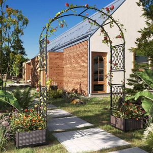 HOMASIS Arche De Jardin En Bois 132 X 45,5 X 235 Cm - Treillis Pour Plantes Grimpantes Et Décoration