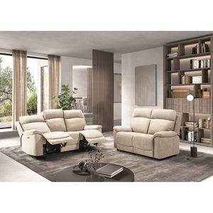 Ensemble canapé et fauteuil 3 places en tissu beige et doré LOEN