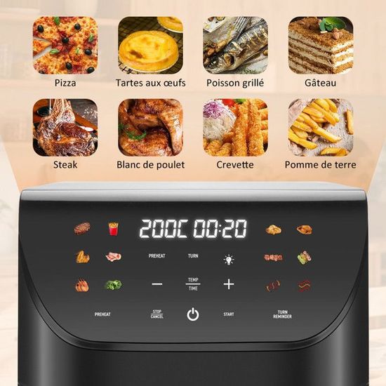 Friteuse à Air OBA-OH08 8L Sans Huile - Air Rotatif, écran Tactile LED, 8 Modes Préréglés, 1500W - Technologie Réduction Graisse 80%