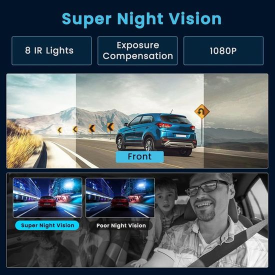 Dashcam 4K Avant/Arrière WOLFANG - Wi-Fi, GPS, Carte 32G Incluse