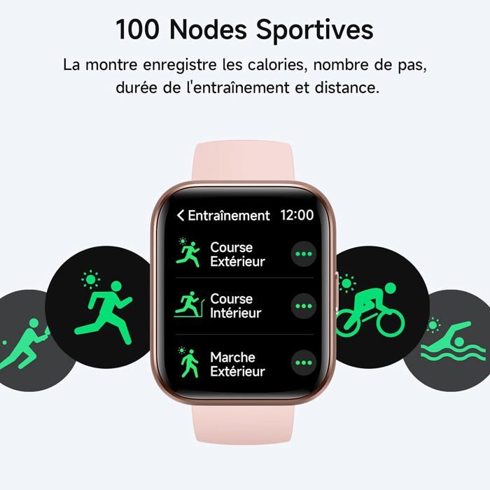 Smartwatch 1,83" Avec Alexa Intégrée - Appels Bluetooth, IP68, 100 Sports, Suivi Santé 24/7 - Homme & Femme