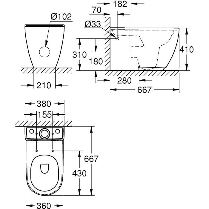 Cuvette WC à poser GROHE Essence Sortie horizontale Hauteur 41cm  Blanc alpin