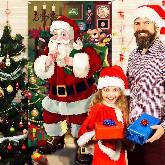 Bannière De Porte De Noël - Décoratif Père Noël 2D À Effet Mur Cassé