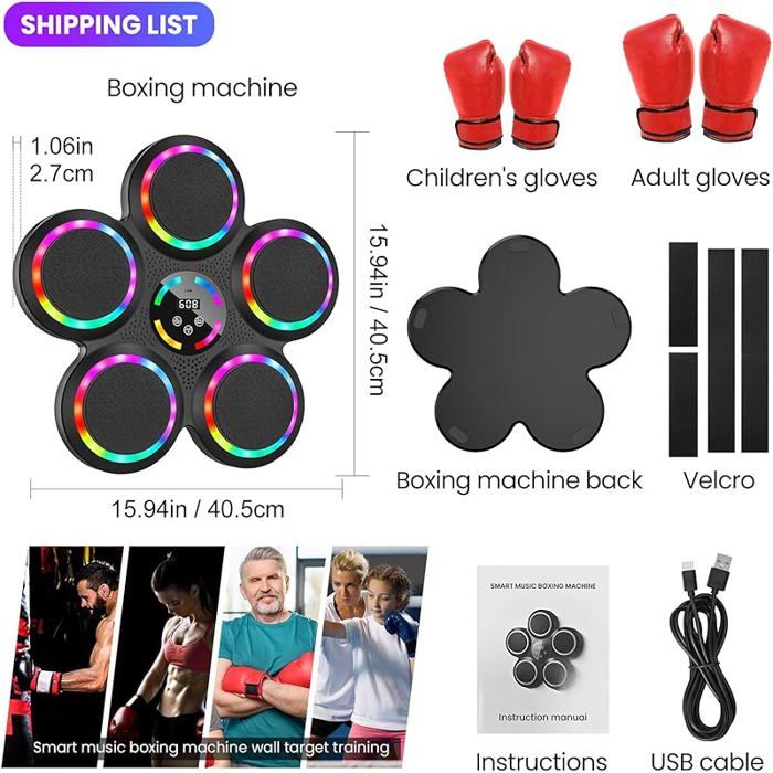 IERAKOR Machine De Boxe Musicale Murale 2025 - Bluetooth, 9 Vitesses, 9 Modes, Gants Inclus - Enfants & Ados
