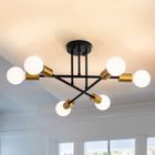 Plafonnier Vintage Industriel 6 Lumières, TOKIUS Lampe de Plafond Moderne, Lustre E27 en Métal Noir Or pour Salon Chambre Cuisine