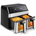 UXFVLZA Air Fryer 4L+4L avec 10 Fonctions - 3000W Friteuse Sans Huile Double Zone 0% BPA avec Fenêtre Visible Écran Tactile - Noir