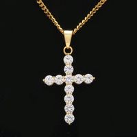 Brillante zircone croix chaîne haute qualité 18k plaqué or jaune hommes femmes crucifix pendentif collier