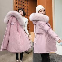 Parka à capuche avec col en fourrure pour femme,veste d'hiver à la mode,vêtements chauds et rembourrés.Pink