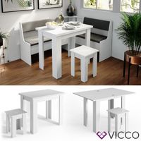 Vicco table de cuisine Roman blanc table à manger 120x90cm tabouret groupe à manger