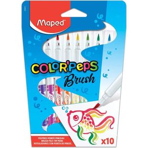 FEUTRES Color'Peps Feutres de Coloriage Pinceaux Brush Pointe Extra Souple de 2,8mm et Encre Lavable à l'eau - Etui de 10 Feutres A119