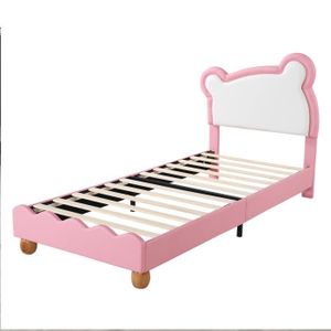 TÊTE DE LIT Lit simple 90 x 200 cm, PU Lits pour enfants, Tête de lit capitonnée, Couleur rose