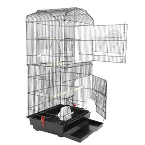 VOLIÈRE - CAGE OISEAU Cage Oiseaux Volière en Métal pour Oiseau Perroquet Perruche Conure Canaries Noir 46 x 36 x 92 cm 