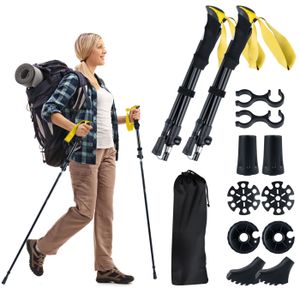 AUTOPkio Lot De 2 Bâtons De Marche Nordique Télescopiques Pliables - Aluminium Antichoc 35-135 Cm Avec Sac De Transport