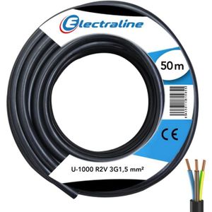 Câble électrique 3G1.5 - RO2V - utilisation intérieur-extérieur -  rouleau-couronne de câble noir - longueur 50m - Cdiscount Bricolage