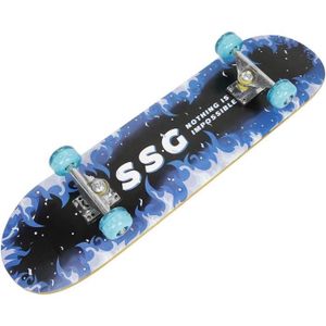 SKATEBOARD - LONGBOARD Skateboard Pour Débutants, Cadeau D'Anniversaire Pour Adolescents Et Adultes, Motif Feu Bleu Avec Skateboard À Quatre Roues [n35]