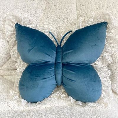 Coussin Papillon Enfant 40cm - Peluche Douce Bleue Pour Chambre Et Canapé