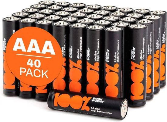 Piles AAA - Lot De 40 Piles | 100% PEAKPOWER | Batteries Alcalines AAA