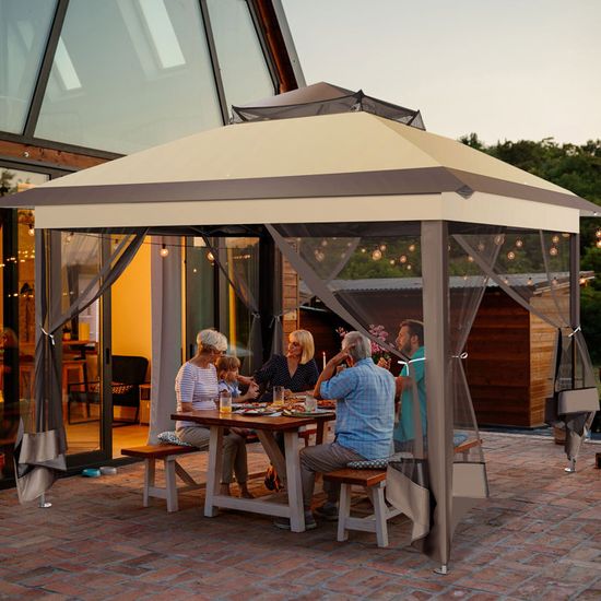 Tonnelle HOTEEL 3x3 M Imperméable Avec 4 Parois Amovibles - Pour Mariage, Fête, Jardin