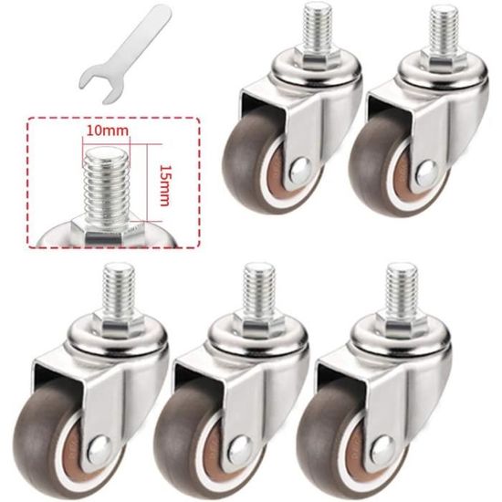 Lot De 4 Roulettes Pivotantes U Caoutchouc Souple 38 Mm Avec Frein – Ouverture 25 Mm Pour Meubles, Silencieuses Et Protectrices