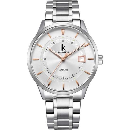 Montre Automatique Homme Femme Alienwork IK - Bracelet Métal Classique Multifonctions Jour/Date