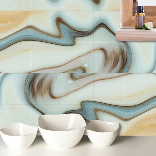 Carrelage Adhésif Mural Marbre Bleu - 4 Pièces 30,5x30,5 Cm - Imperméable Et Résistant à La Chaleur - Pour Cuisine, Salle De Bain, Crédence, Cheminée