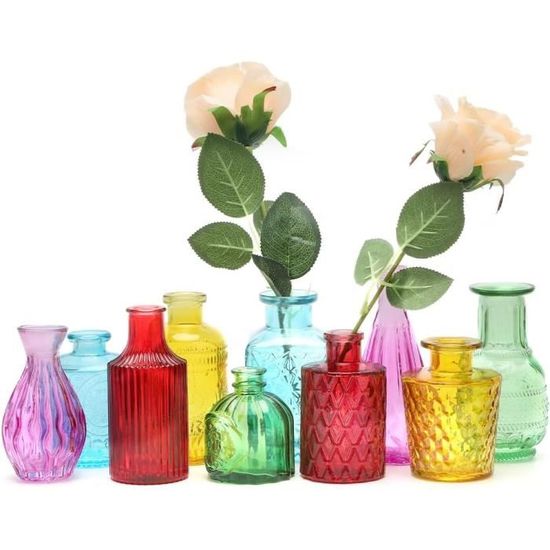 Petits Vases Fleurs Séchées Vases Bourgeons Verre Coloré - Lot De 12 Mini Vases Vintage - 8-14 Cm - Décoration Table Décoration Table Vintage