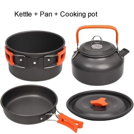3-piece set -Kit d&#39ustensiles de cuisine pour le camping en extérieur, en aluminium, bouilloire à eau, casserole de voyage, rando