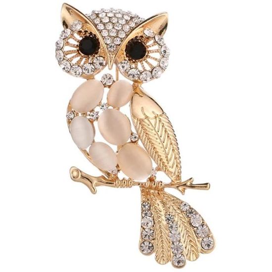 Broche Fantaisie Chouette Porte-bonheur - Strass Doré Sur Alliage, Bijou Mignon Et Symbolique