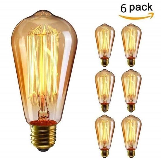 4W Ampoule LED Filament E27 ST64, Equivalent à Ampoule Incandescente 40W, Ampoule Rétro Edison, Blanc Chaud, Lot de 6 Z0707  QUI4463