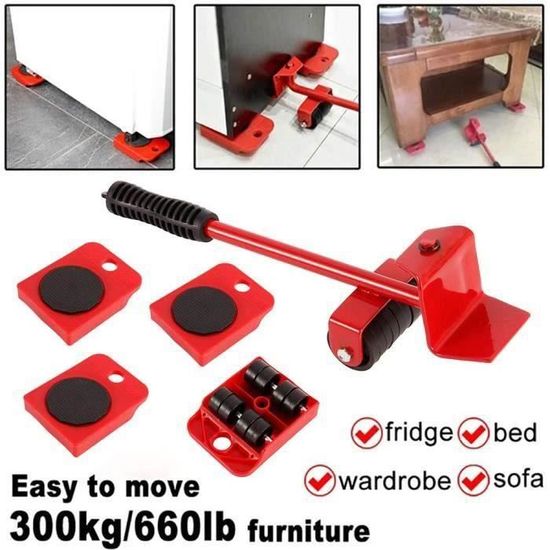 Chariot De Déplacement Meubles 5 Roues - Capacité 3000 Kg, Kit Complet Avec Levier - Pour Canapé, Armoire, Réfrigérateur
