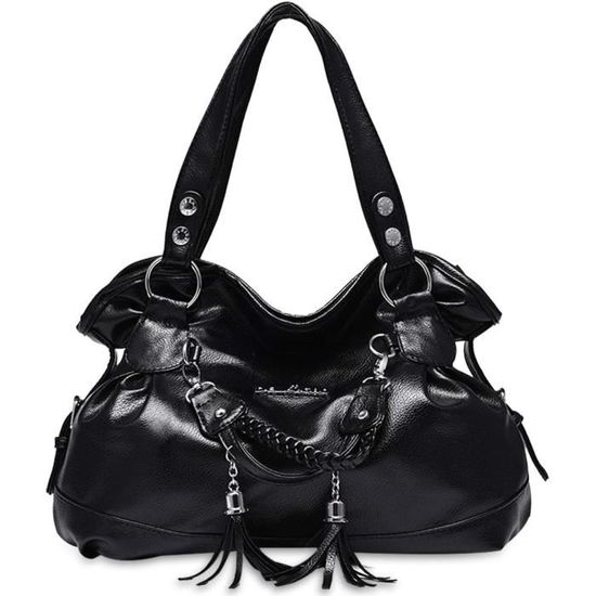 Sac à Main Femme NICOLE & DORIS En Cuir PU - Noir, Avec Bandoulière Réglable - Dimensions 23x10x18 Cm